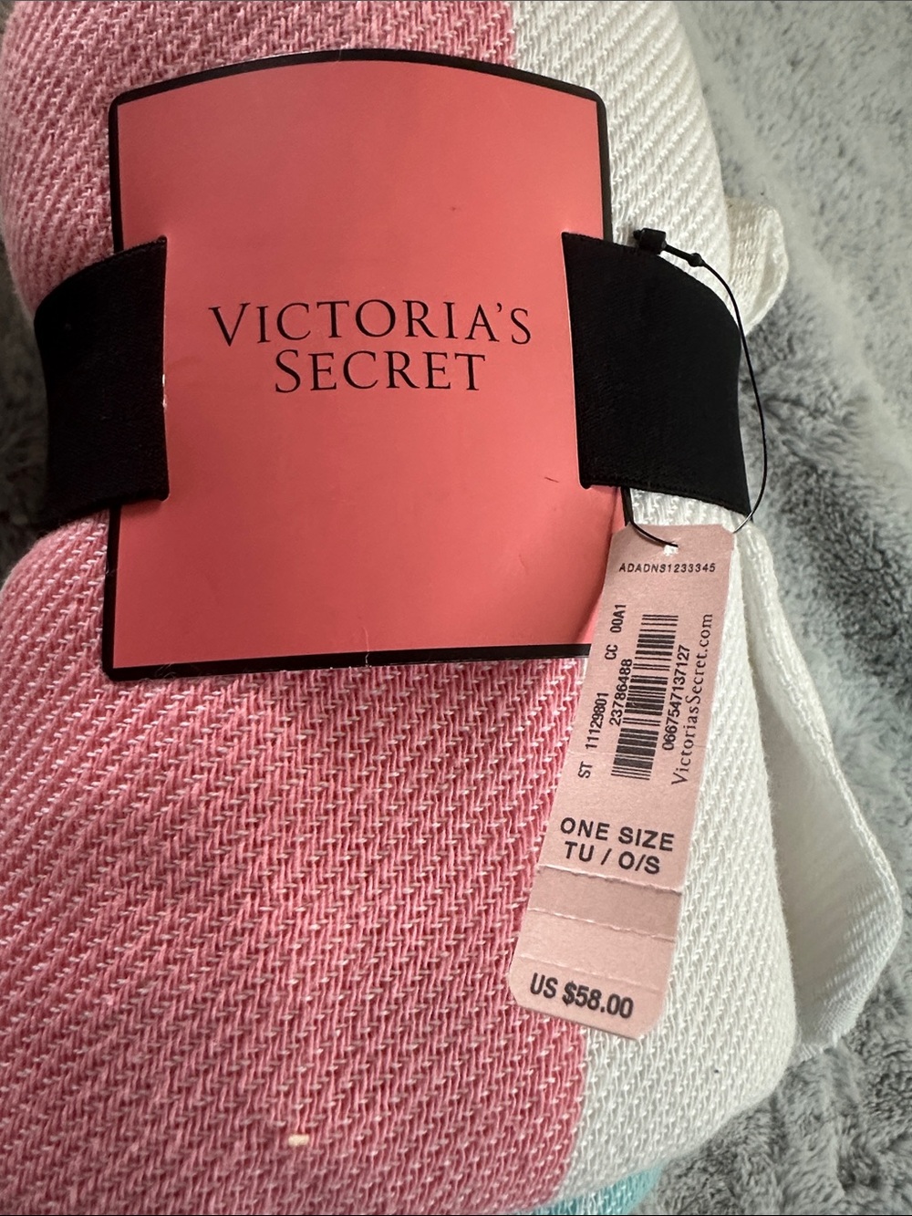 NWT Victoria's Secret Pastel Pink White Striped Woven Cotton Throw Beach Blanket - Picture 3 of 4